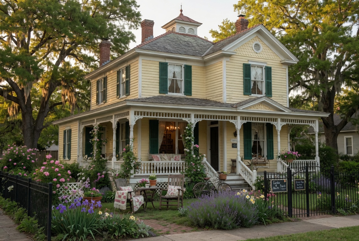 Beautiful Historic Yellow and White two story home