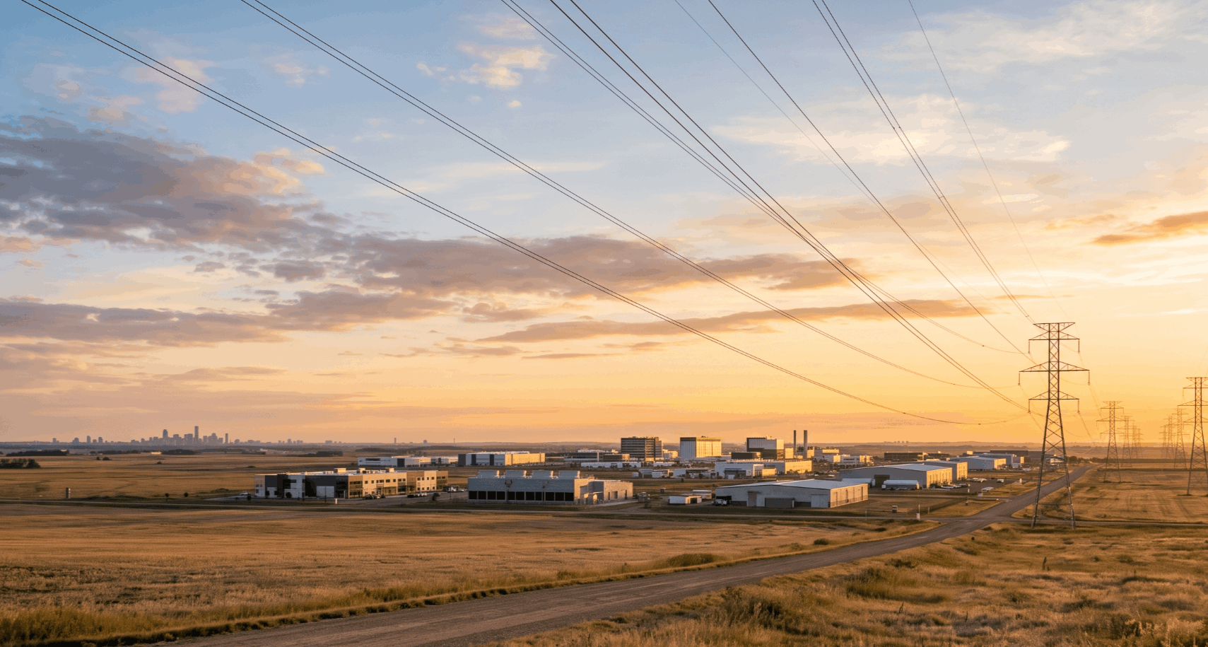 Alberta's Industrial Heartland north of Edmonton at sunrise, where Meta is building its first Canadian data centre