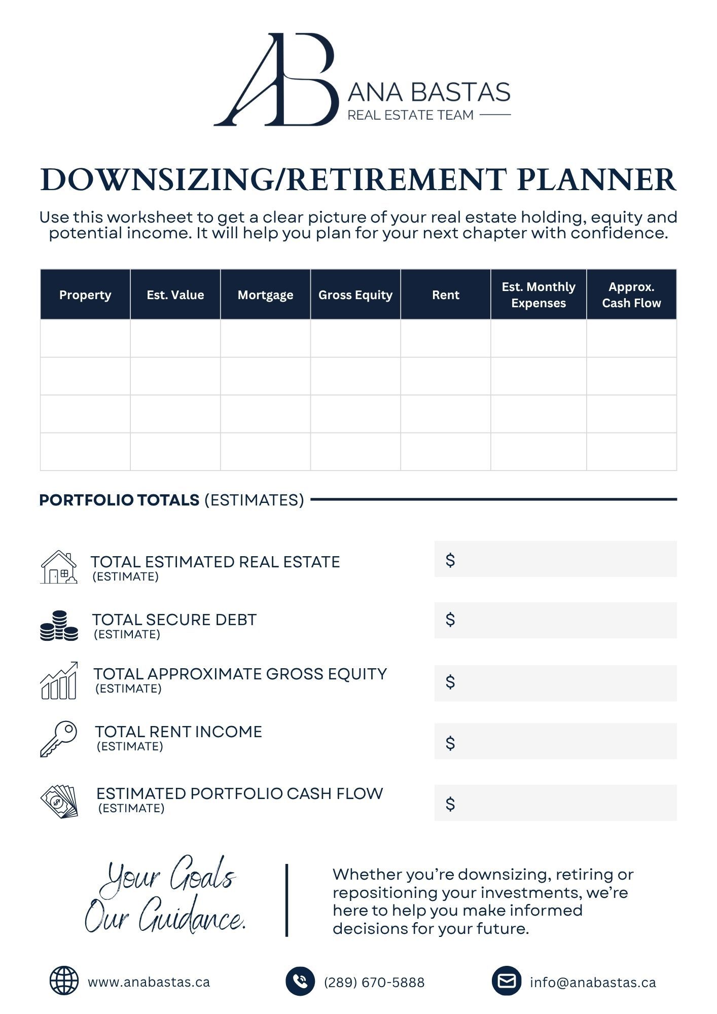 Downsizing & Retirement Planner Worksheet