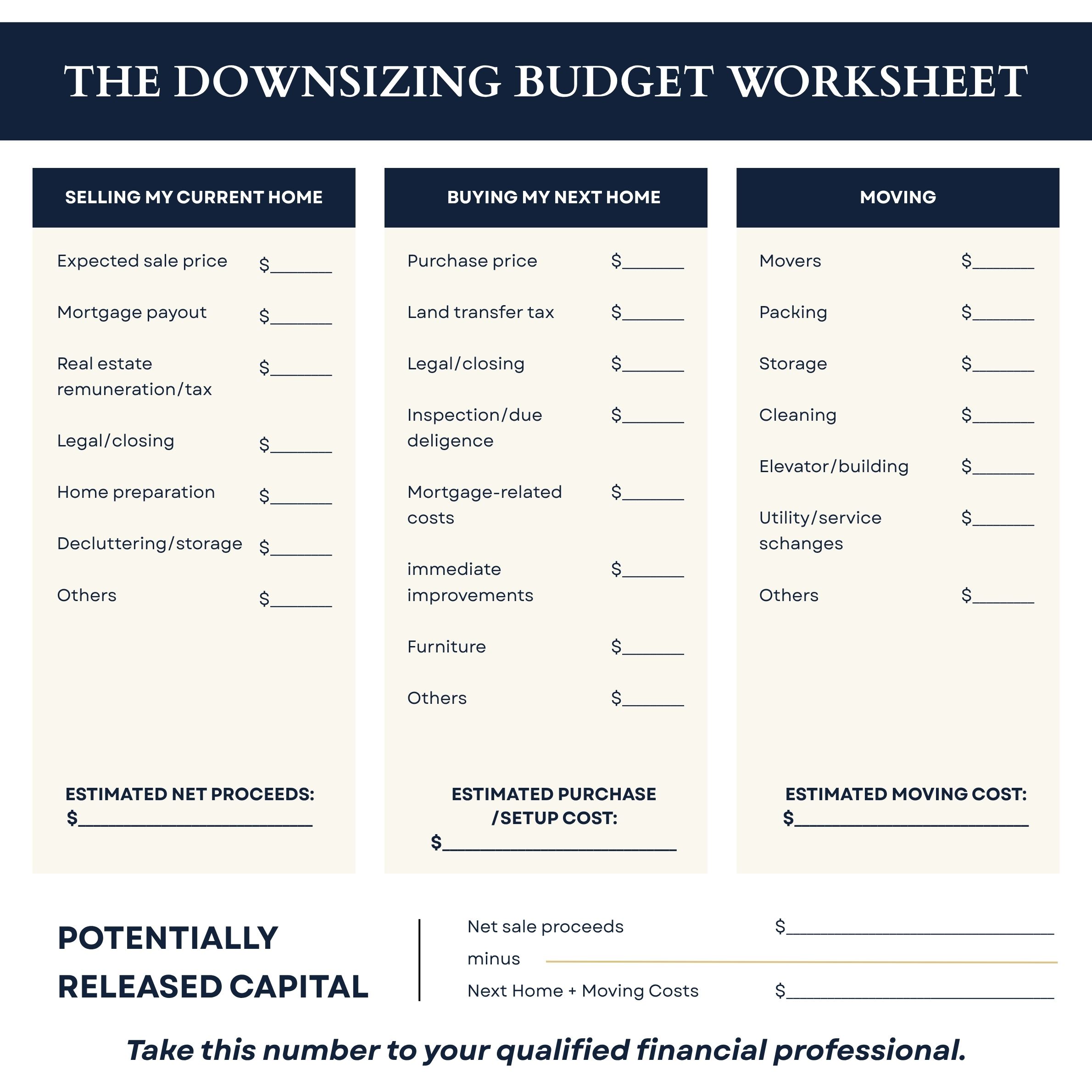 the downsizing budget worksheet