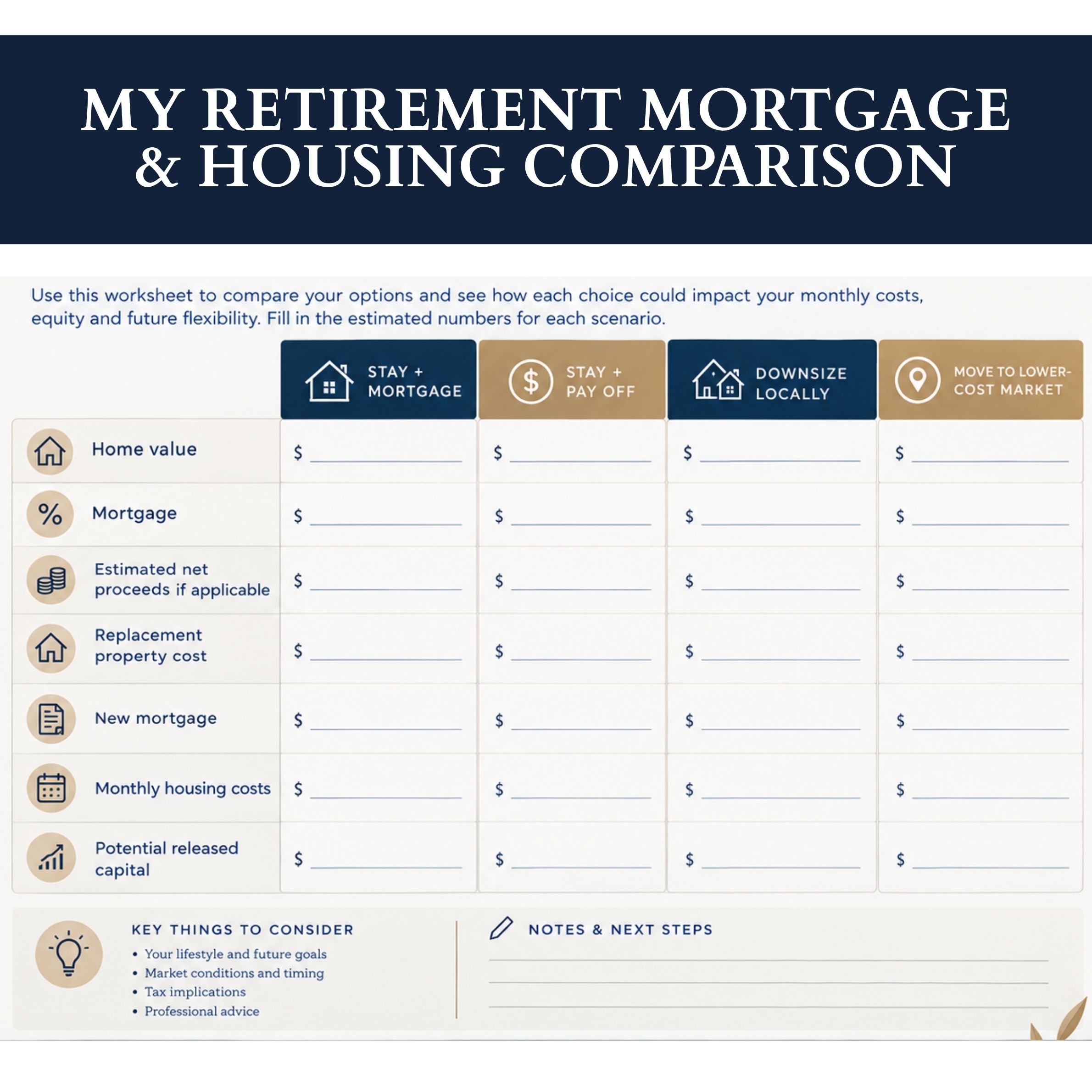 MY RETIREMENT MORTGAGE & HOUSING COMPARISON