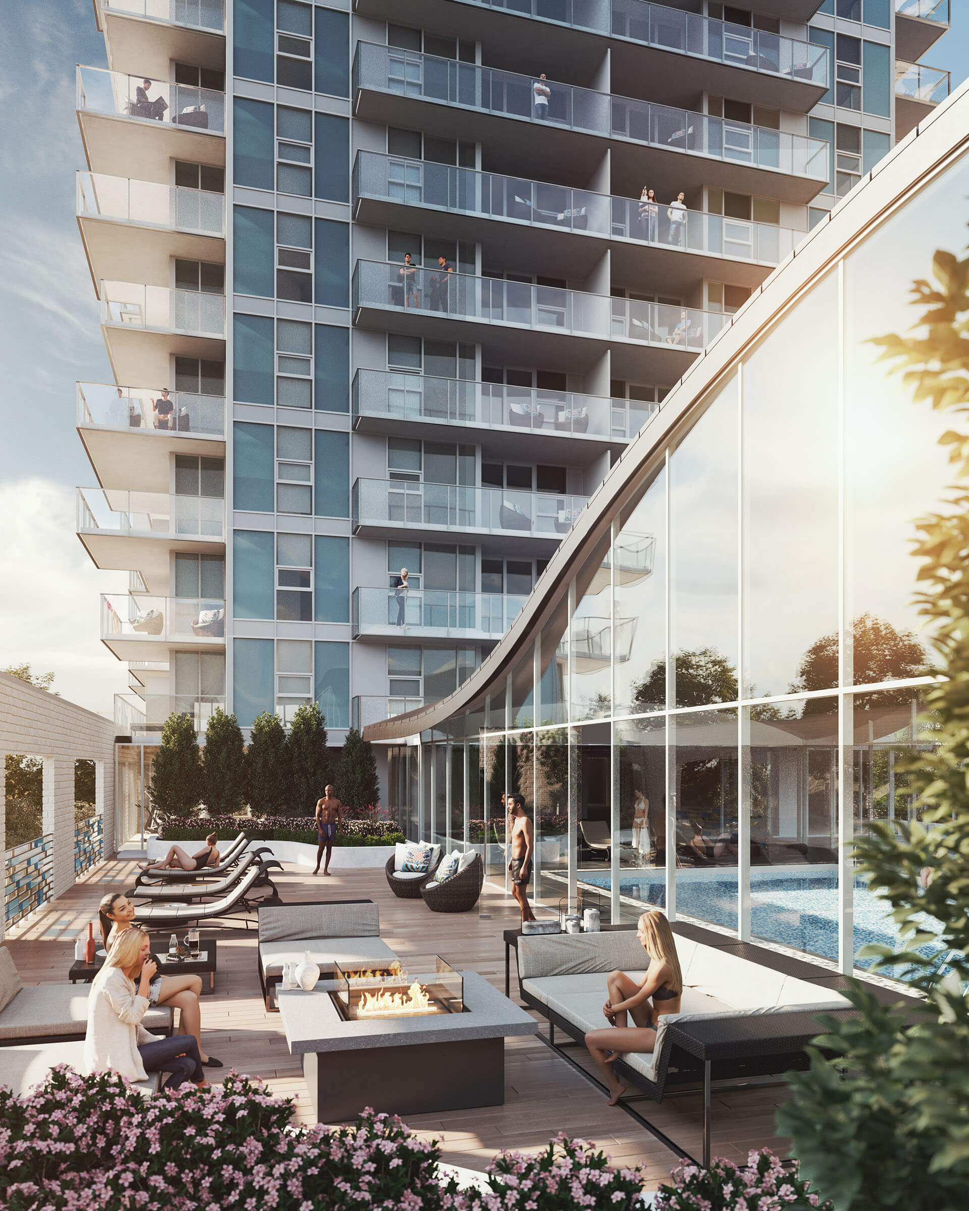 Park George rooftop sundeck amenity space overlooking Surrey City Centre