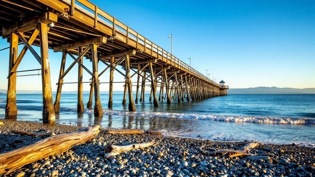 White Rock Pier in South Surrey BC, an iconic Pacific Northwest waterfront landmark in the area where Berkeley Village and other South Surrey presale townhomes are located