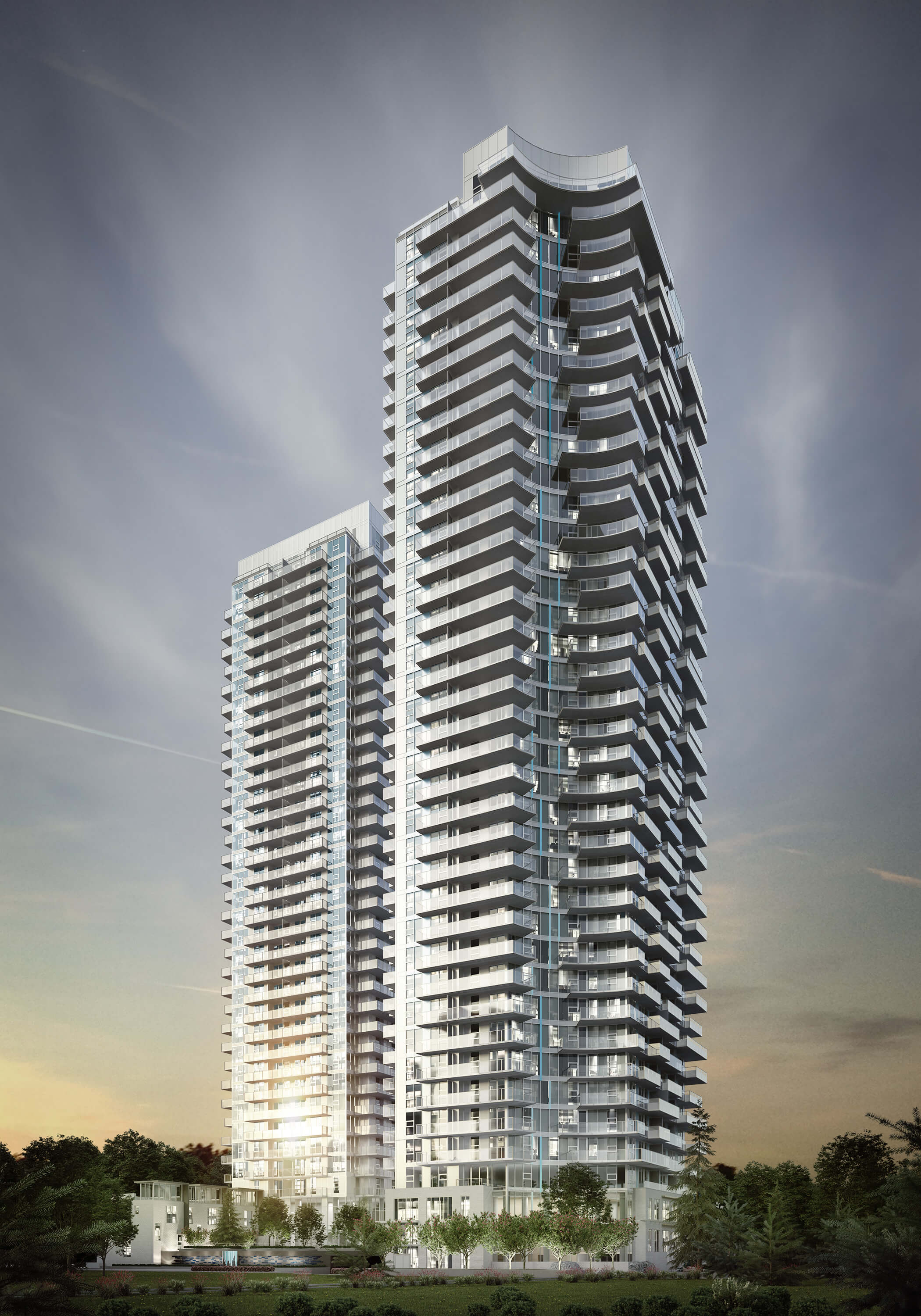 Park George by Concord Pacific in Surrey City Centre, one of the Fraser Valley pre-sale condo towers running studios and small 1-beds at the under-$600k mark