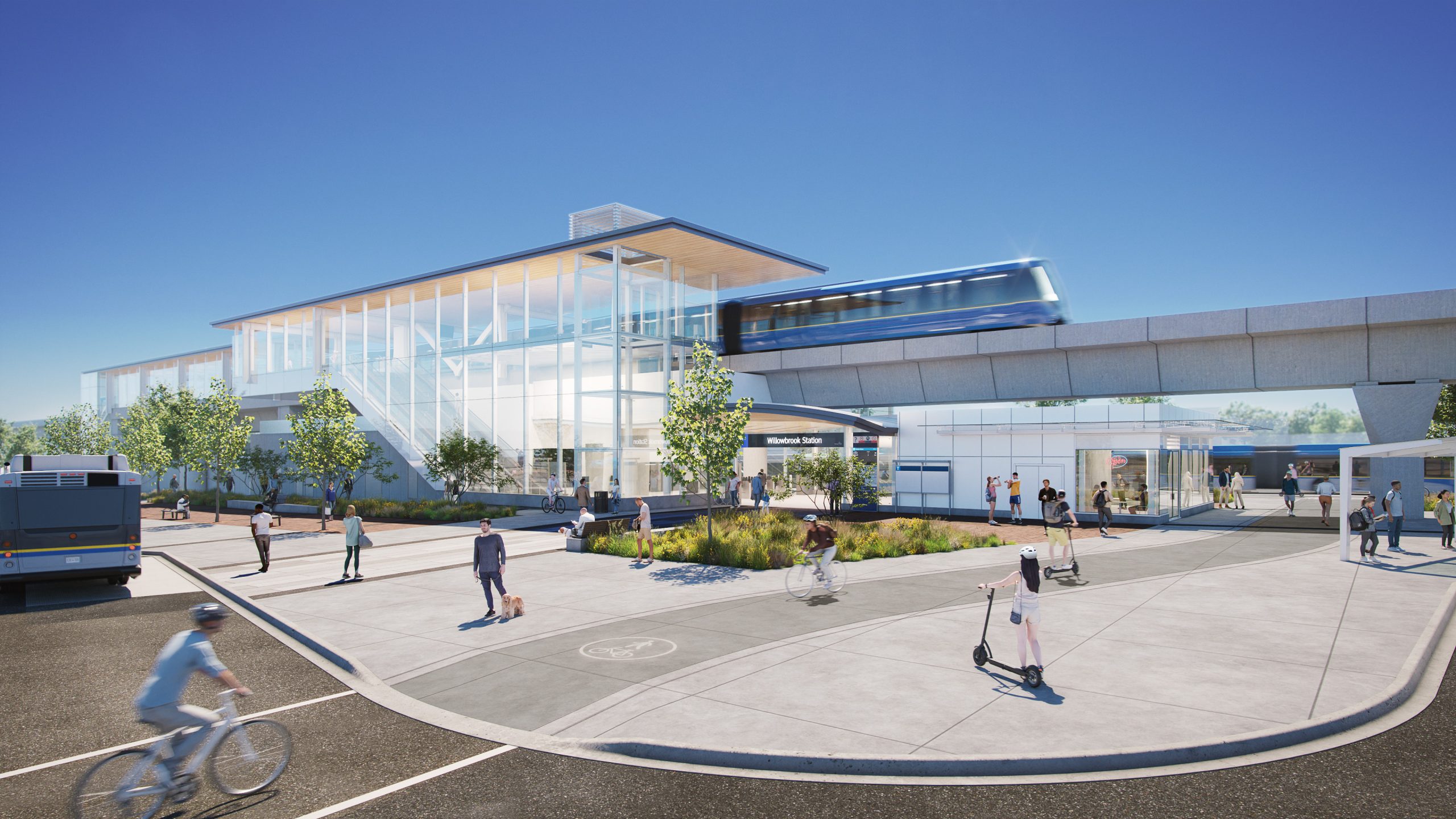 Rendering of the future Willowbrook SkyTrain station at 196 Street and Fraser Highway
