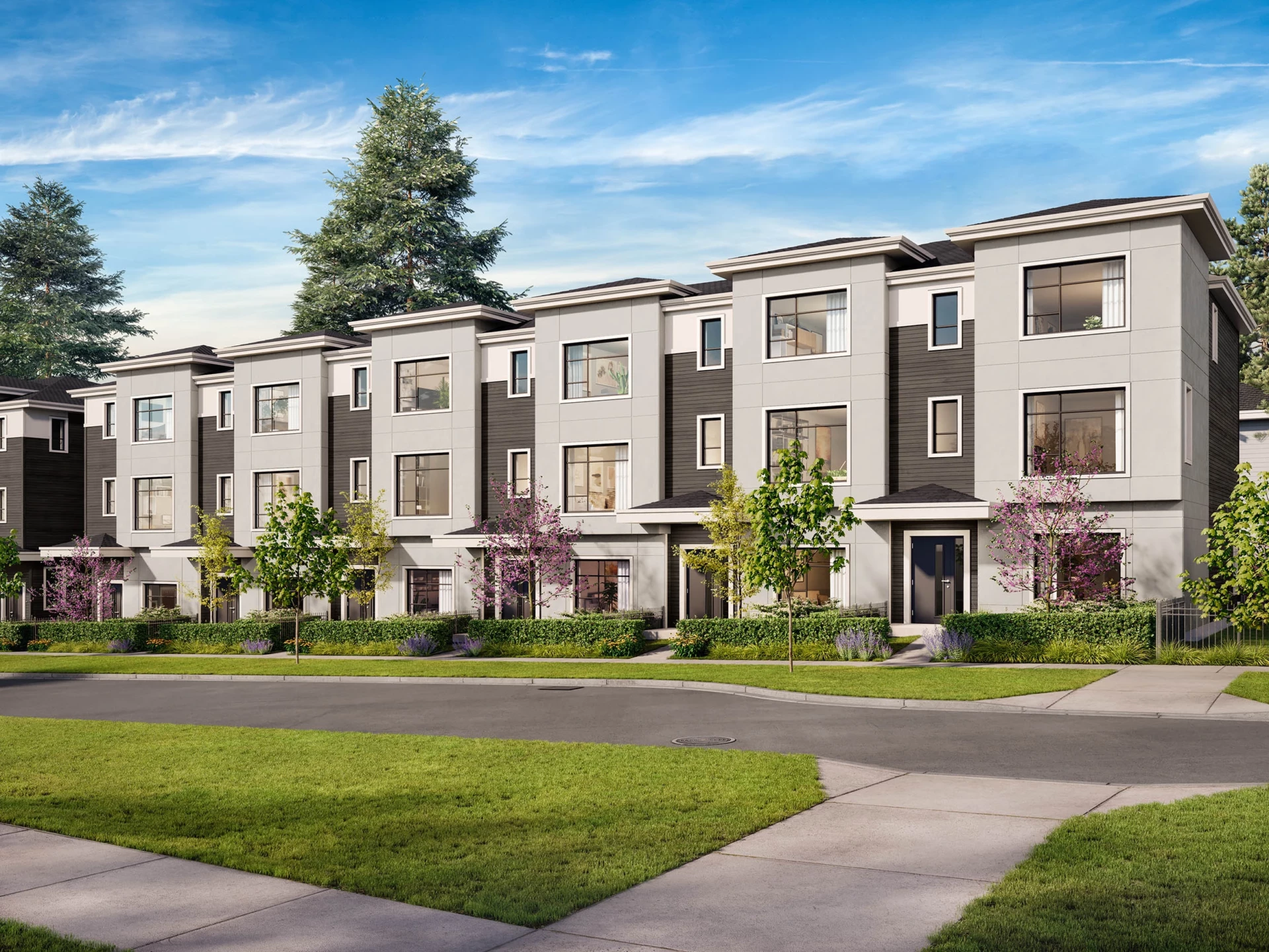 Sunnyside Grove townhomes exterior render by Marathon Homes in Sunnyside Heights, South Surrey