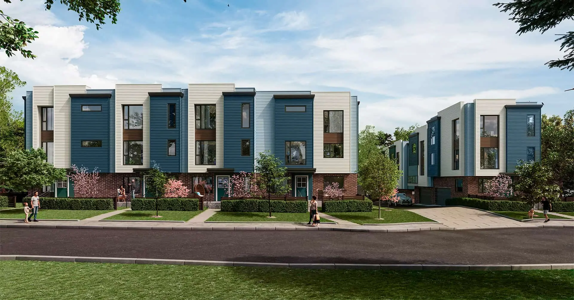 Crestview townhomes aerial render by Alvair Group at 1868 Lilac Drive, King George Corridor, Surrey