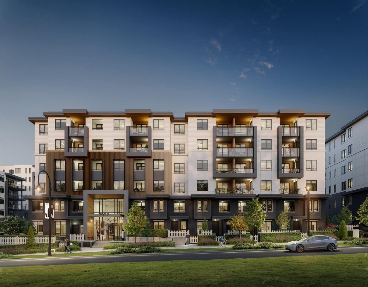 Jericho Park low-rise condo buildings in Willoughby with retail at ground level