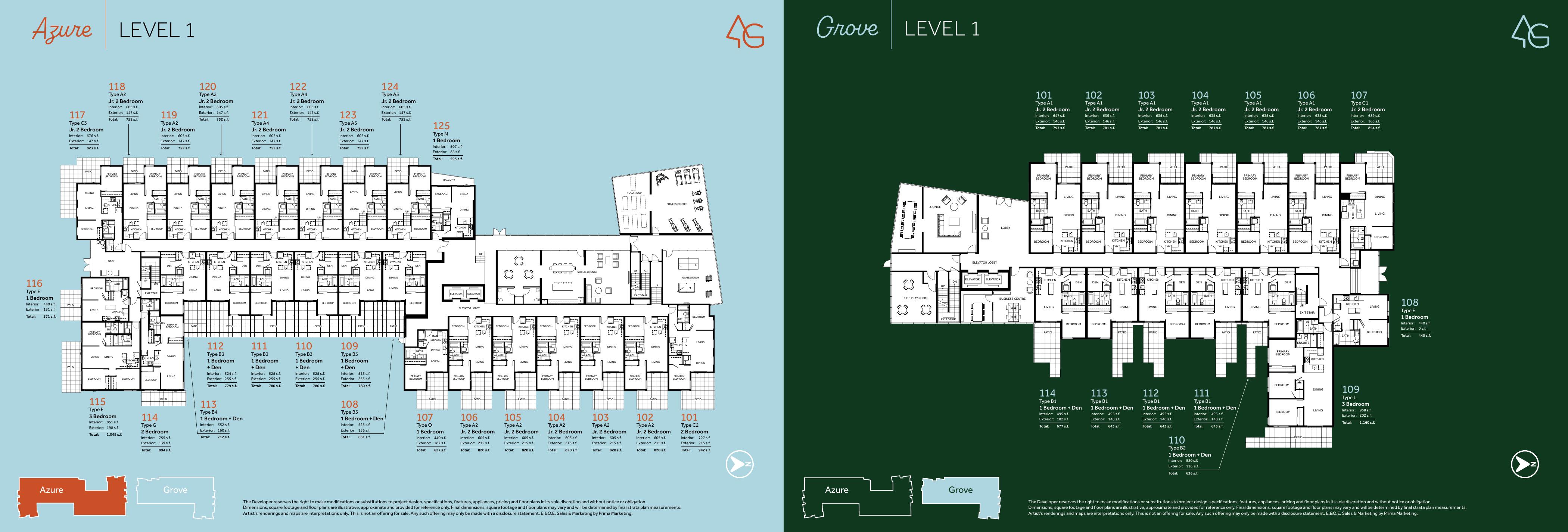 Azure Grove building level floorplate showing additional unit layouts and floor configuration
