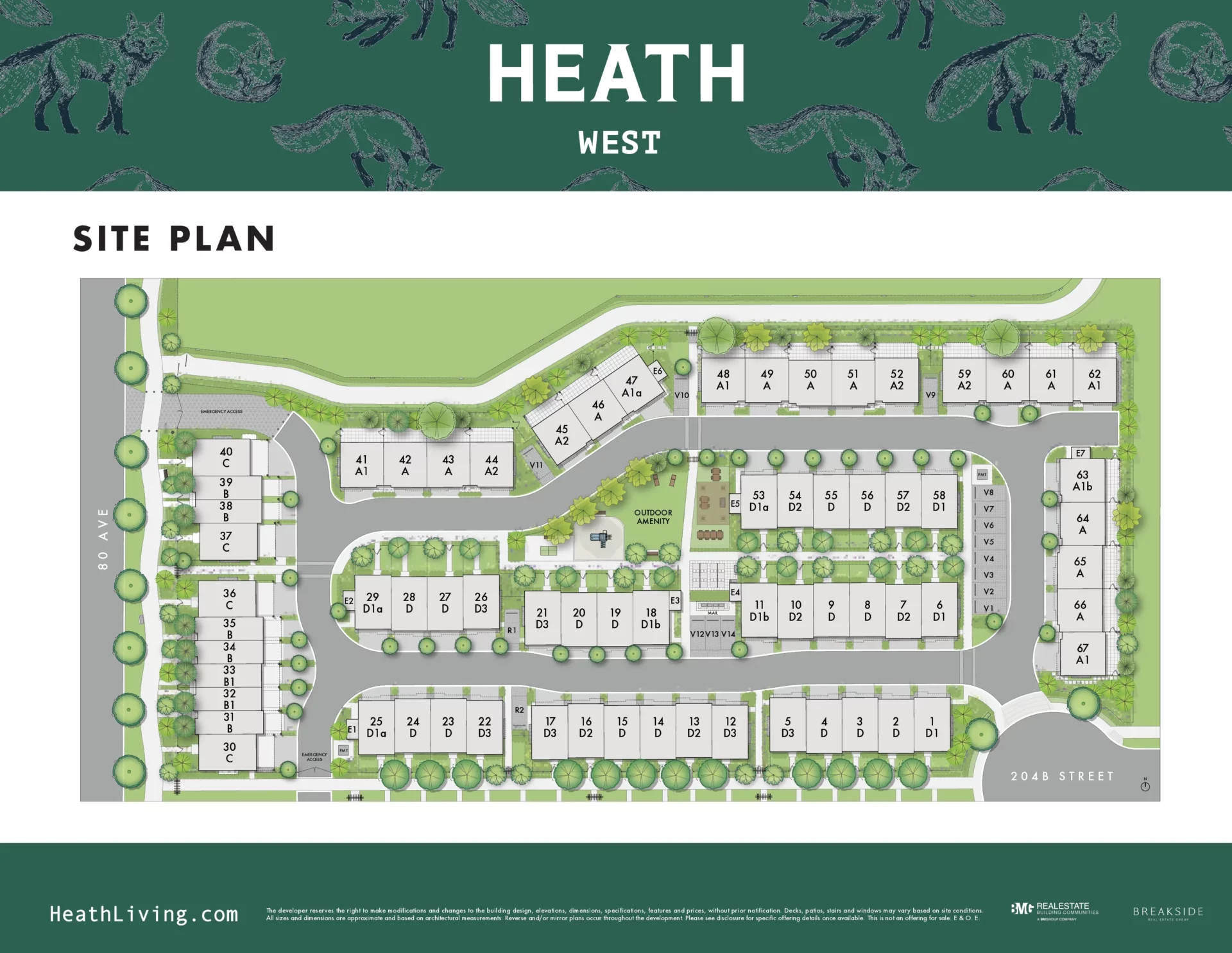 Heath West Langley site plan at 7918 204B Street showing townhome block layout and circulation