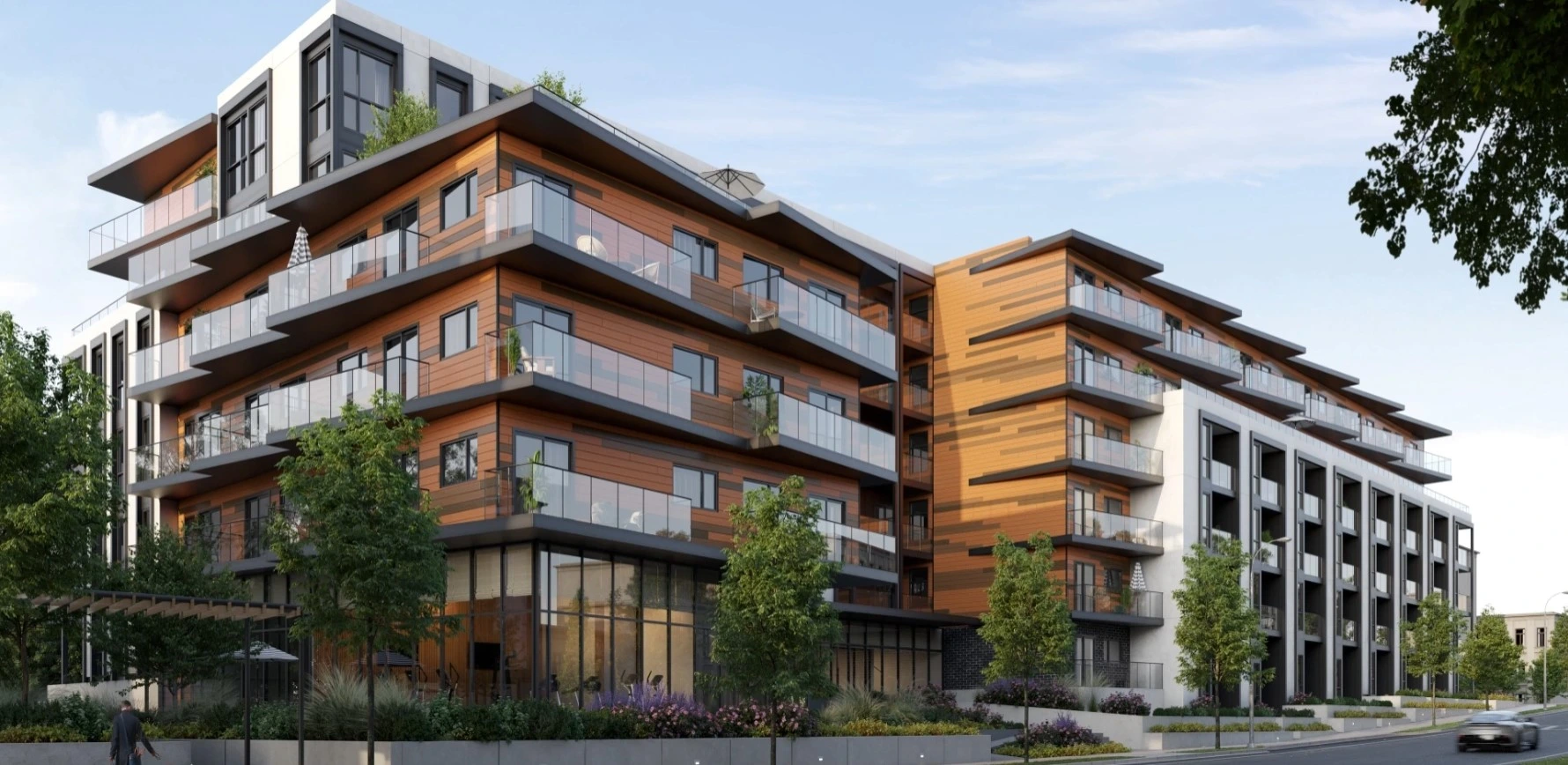 Azure Grove Langley condo exterior render by ML Emporio Properties at 20117 84th Avenue and 201 Street, Willoughby