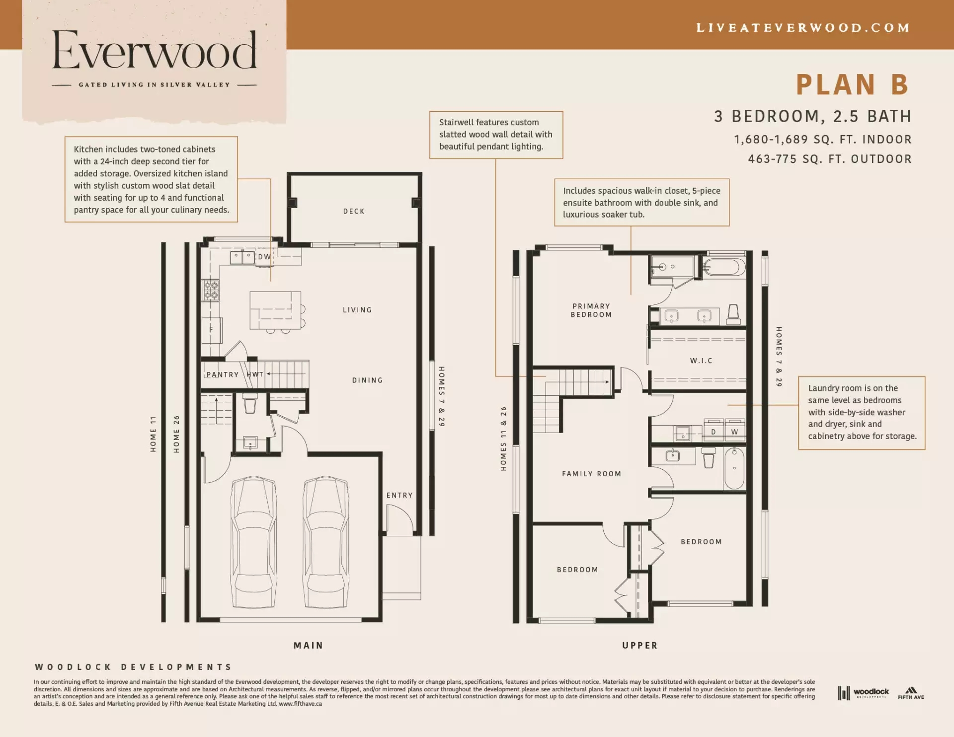 Everwood Plan B Floor Plan, 3 Bedroom, 2.5 Bath, 1680 to 1689 sqft