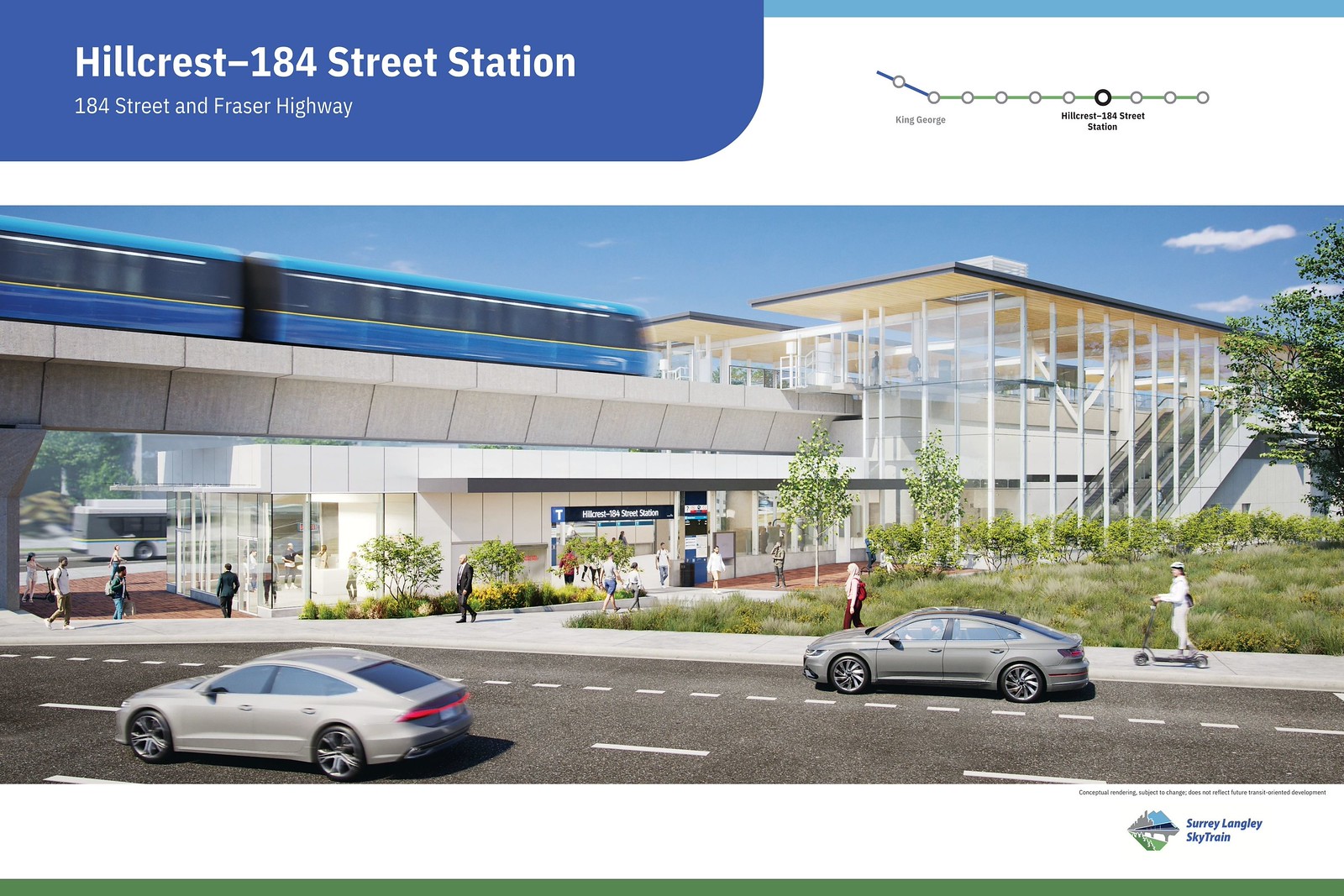 Artist rendering of the future Hillcrest-184 Street Station on the Surrey-Langley SkyTrain Extension