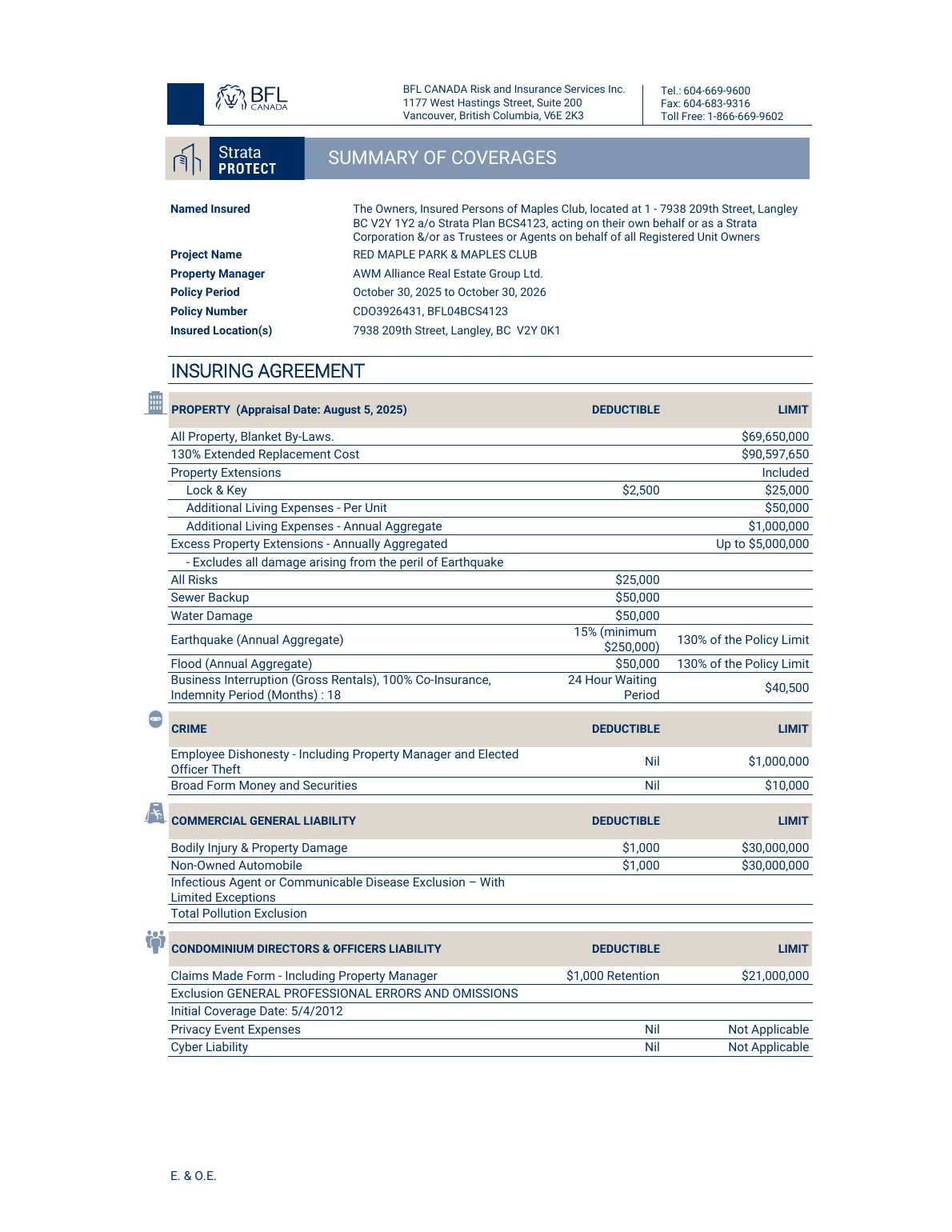 Sample Insurance Certificate