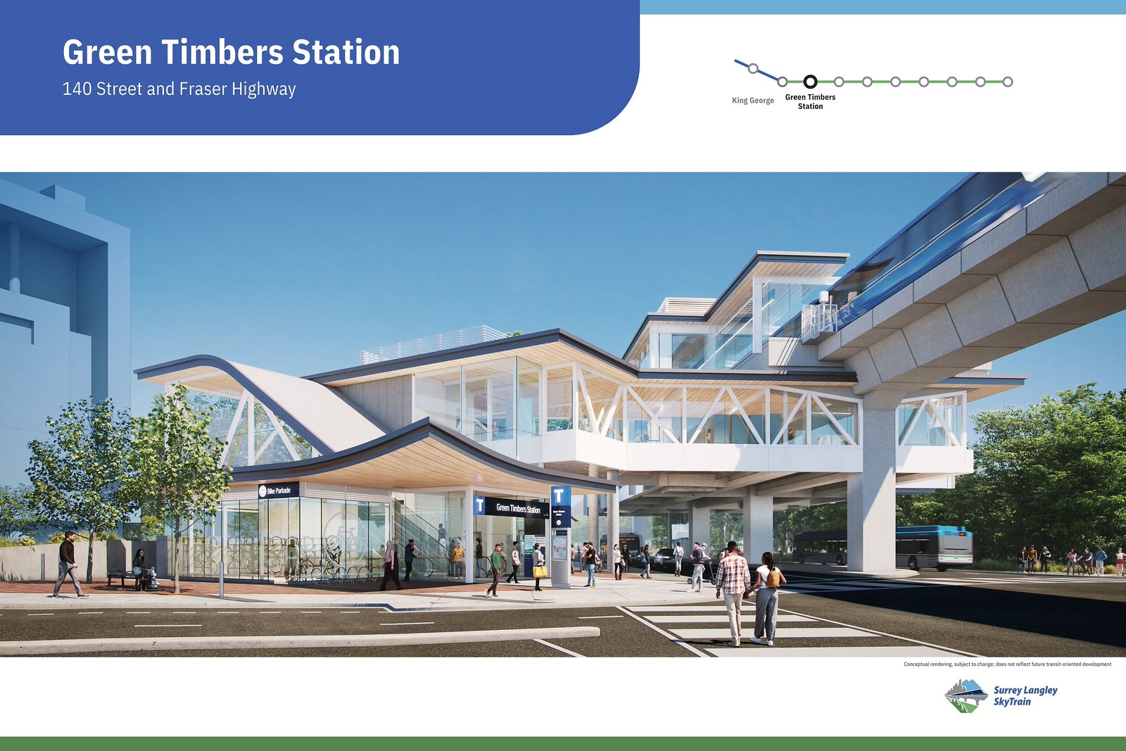 Artist rendering of the future Green Timbers Station on the Surrey-Langley SkyTrain Extension