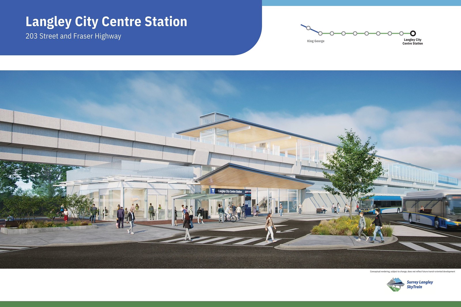 Artist rendering of the future Langley City Centre Station (203rd Street) on the Surrey-Langley SkyTrain Extension