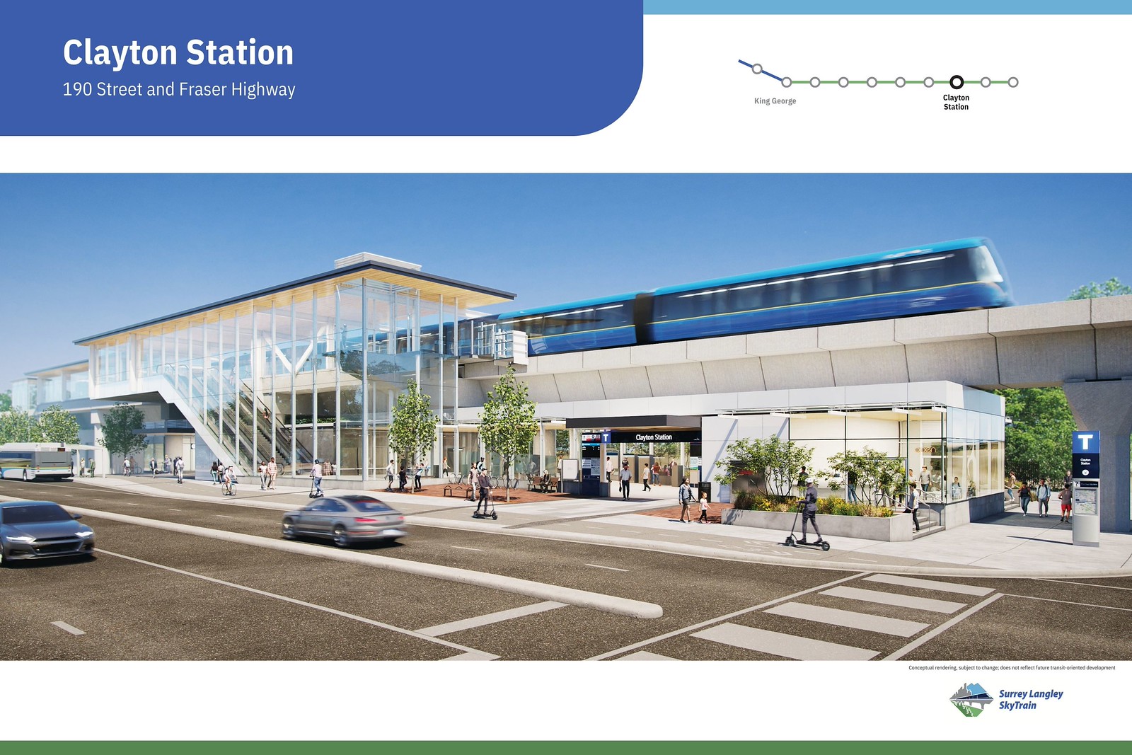 Artist rendering of the future Clayton Station (190th Street) on the Surrey-Langley SkyTrain Extension