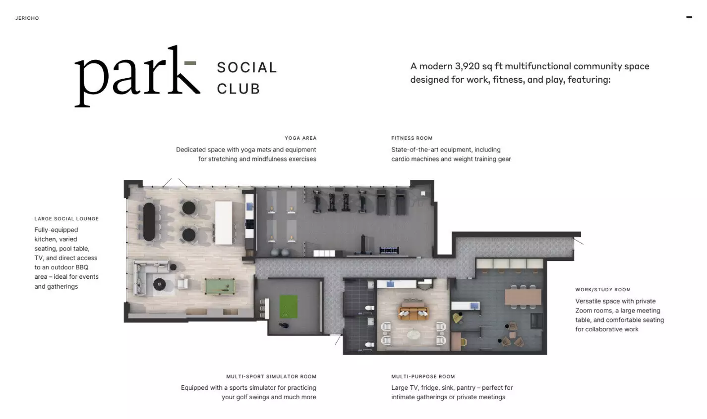 Jericho Park Social Club amenity plan