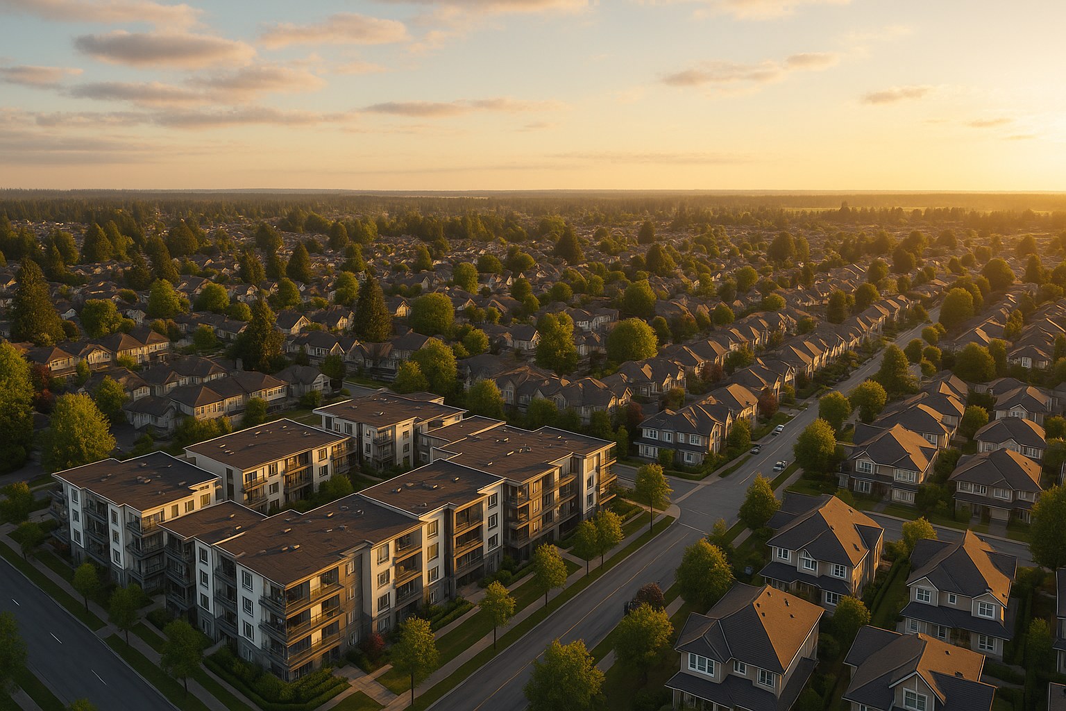 Suburban Surrey BC neighbourhood, the kind of pocket that hides both safe + risky property types under similar curb appeal