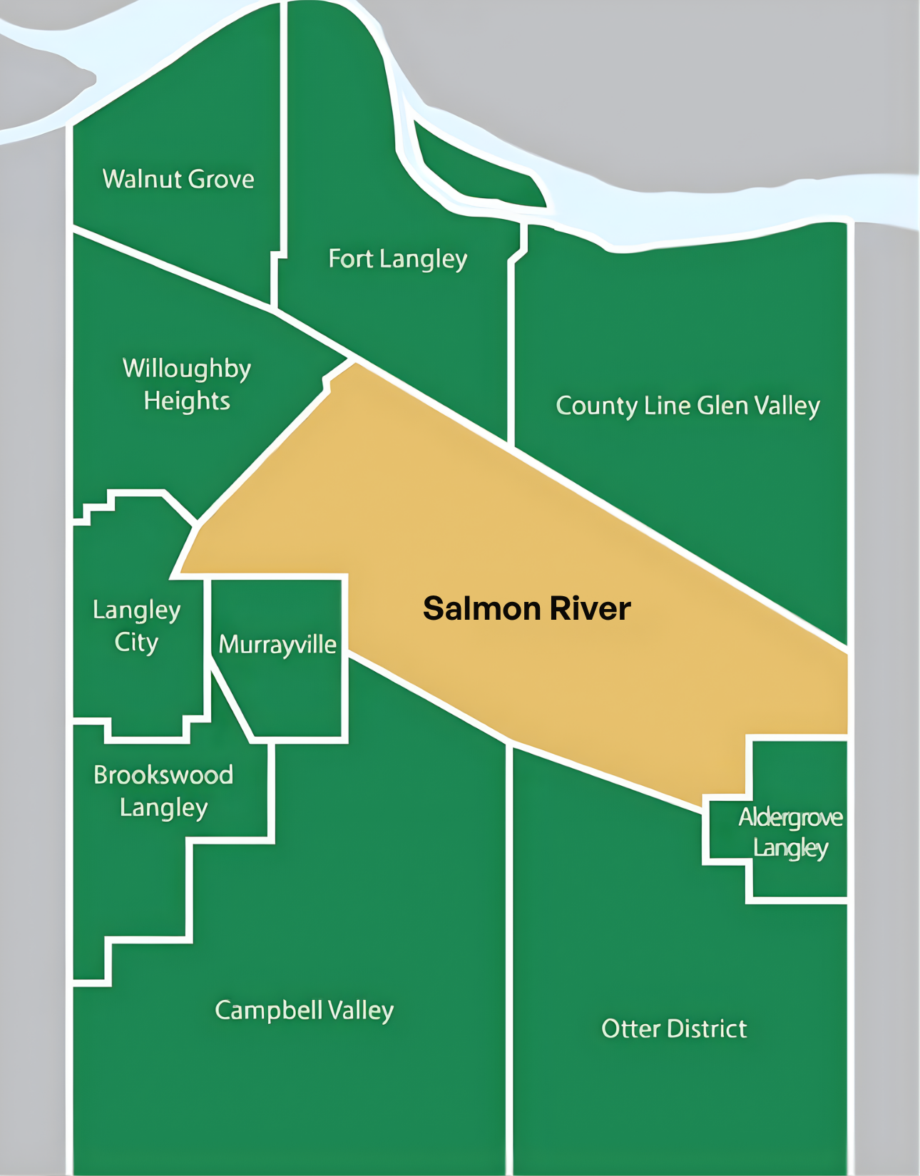 Community map showing Salmon River's boundary in east Langley