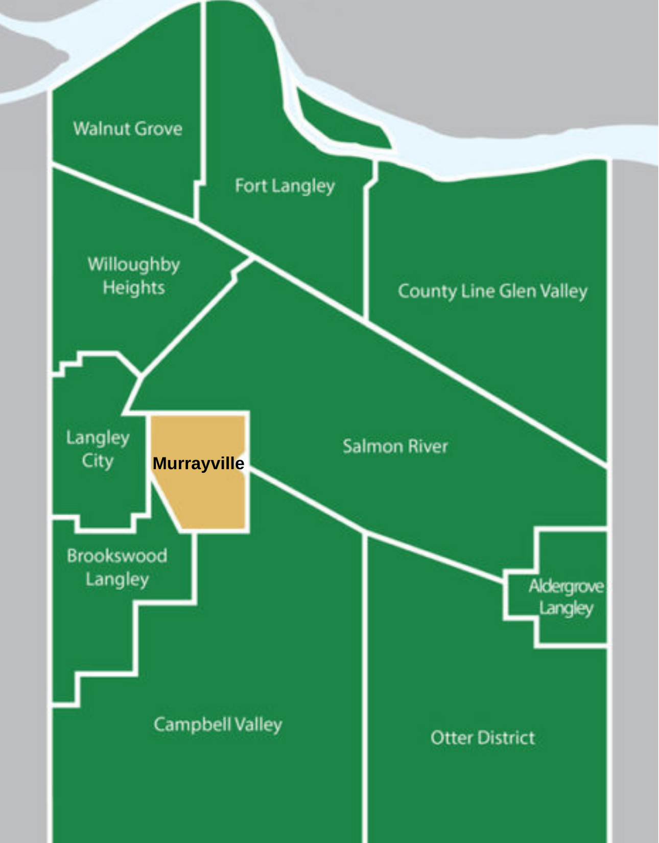 Community map showing Murrayville's boundary in southeast Langley