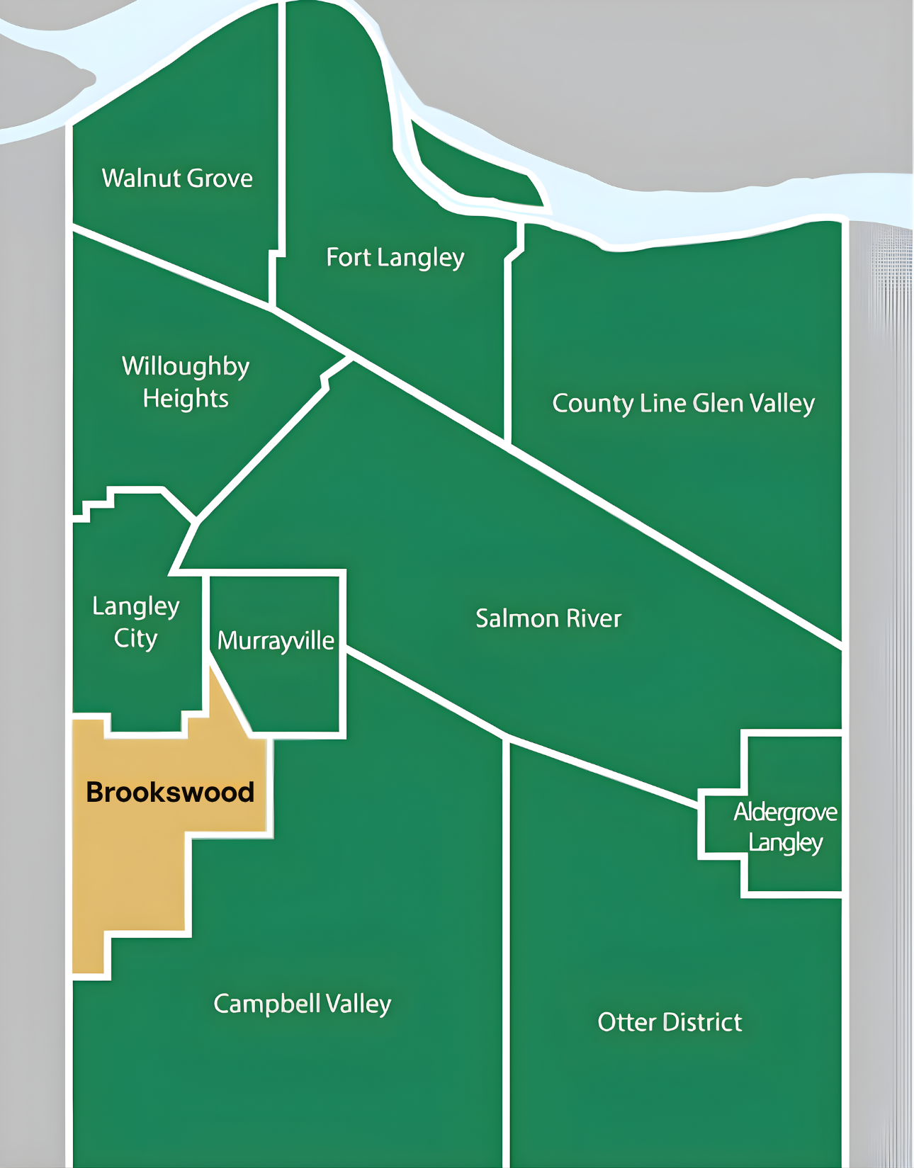 Community map showing Brookswood's boundary in south Langley