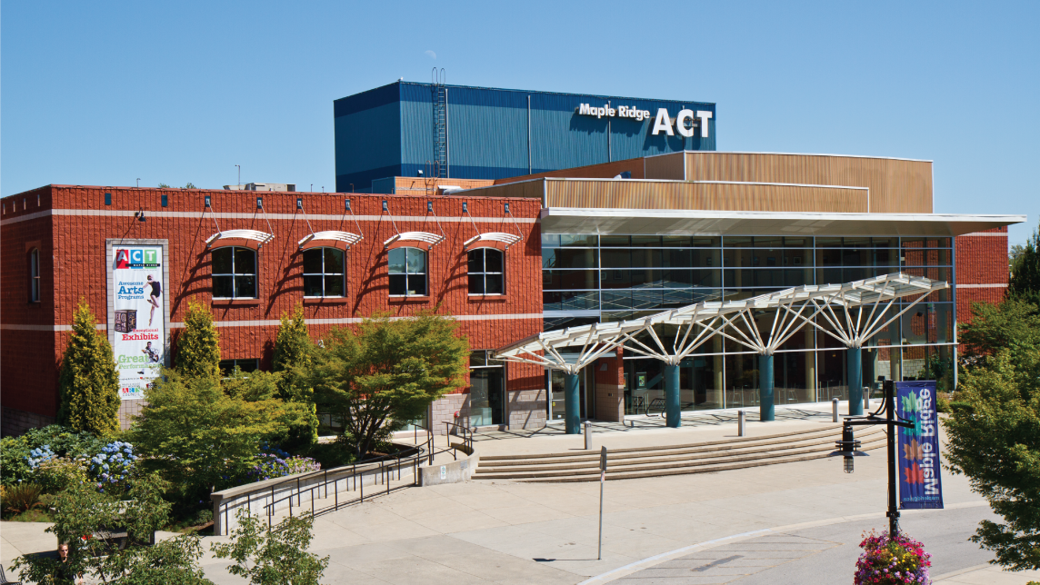 The ACT Arts Centre in downtown Maple Ridge, the 480-seat performing arts theatre & gallery on 224 Street