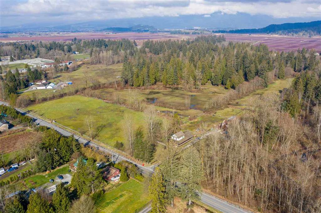 North Maple Ridge BC drone view of acreage properties & rural lots climbing toward the foothills