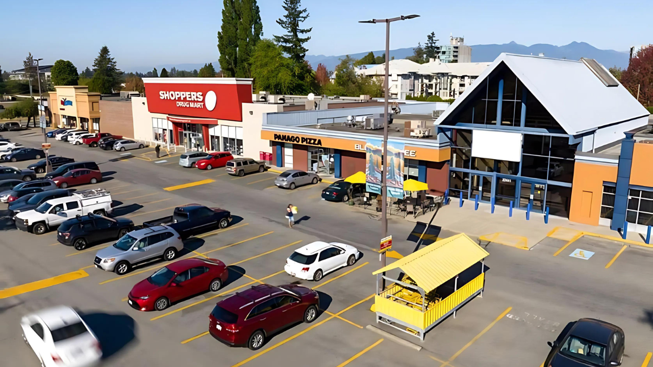 Commercial strip along Dewdney Trunk Road in East Central Maple Ridge