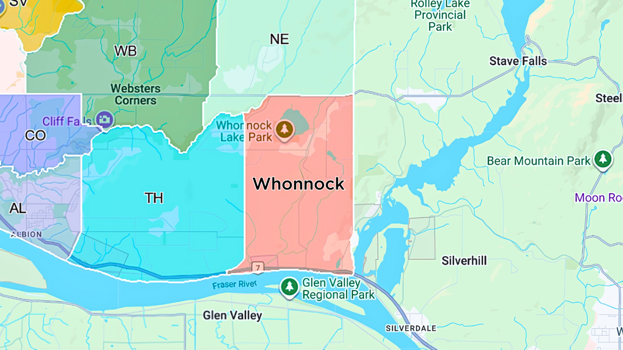 Whonnock Maple Ridge area boundaries map