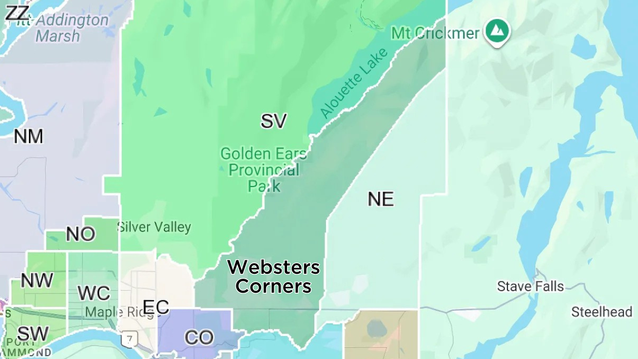 Websters Corners Maple Ridge area boundaries map