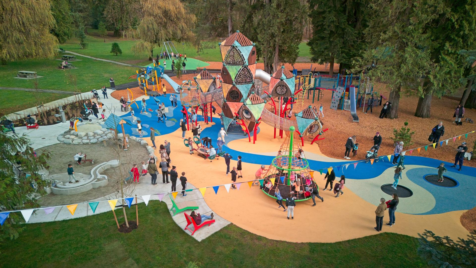 Maple Ridge Park playground & trails on the Alouette River, southern edge of Northwest Maple Ridge