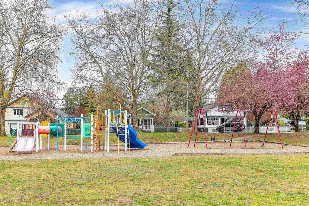 Neighbourhood playground in Hammond Maple Ridge with cherry blossoms