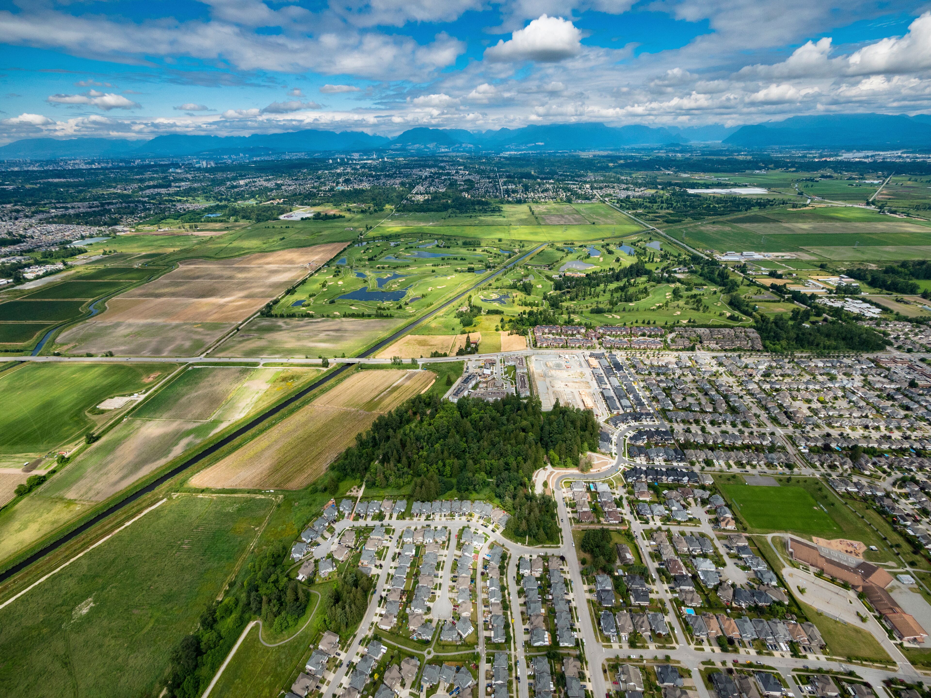 Aerial of the Cloverdale region, the heritage southeast quadrant of Surrey