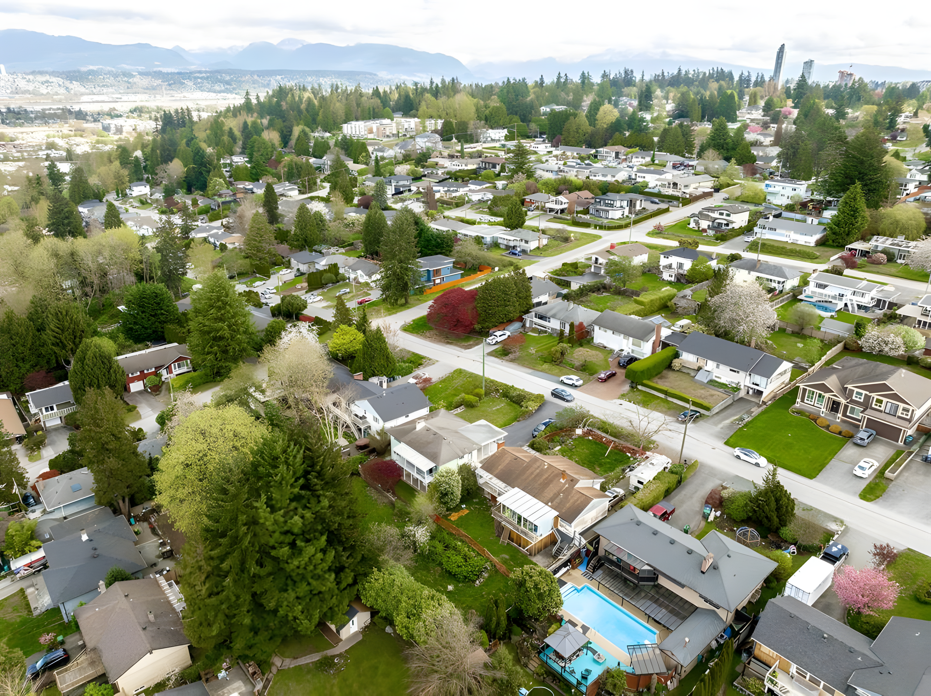 Cedar Hills Surrey neighbourhood drone view