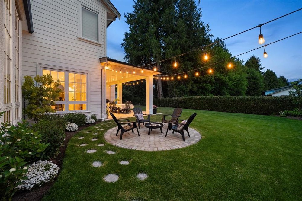 Salmon River Langley backyard with patio & string lights