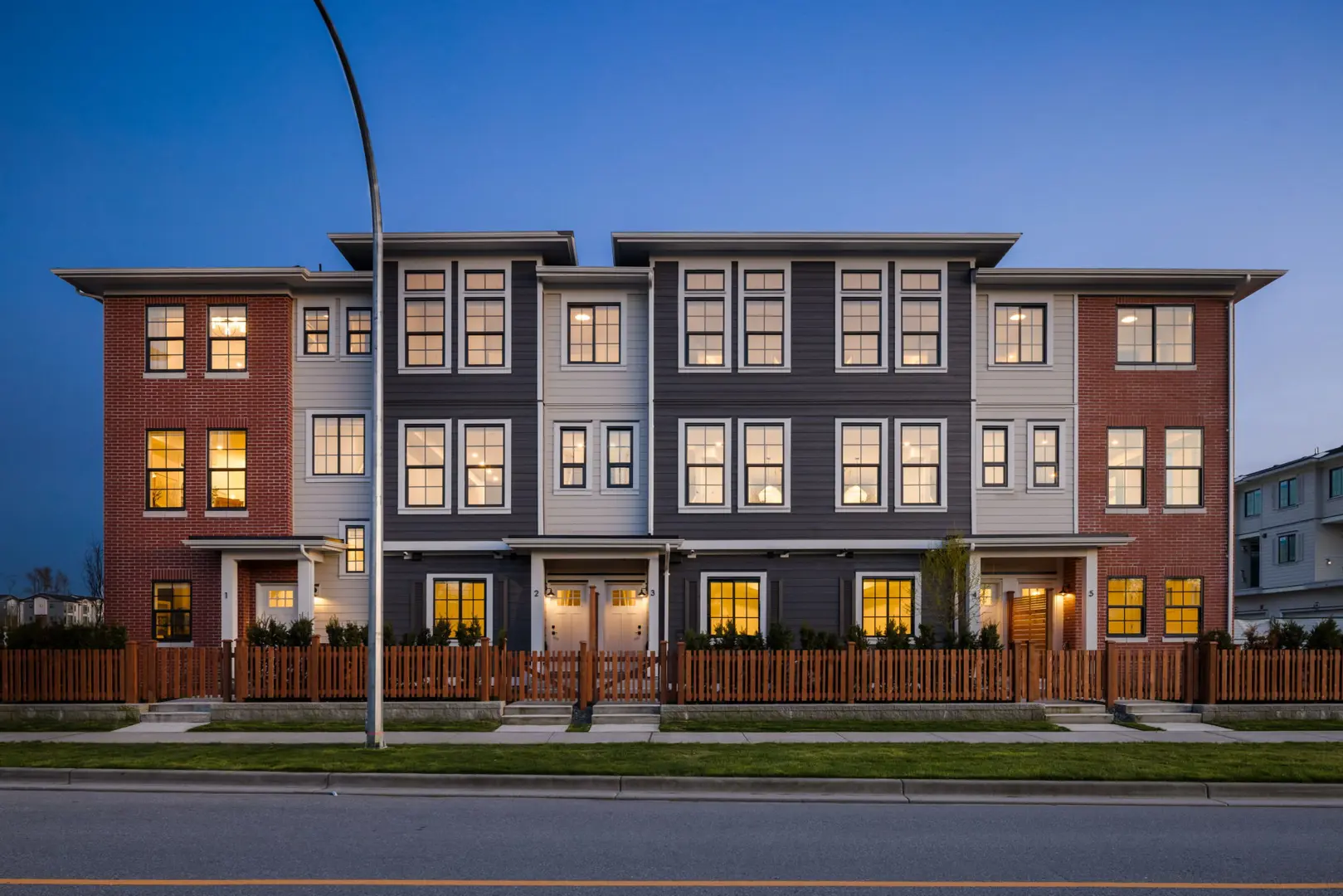Exterior rendering of Townside Village, a pre-sale townhome development by Warwickshire Homes in Langley BC