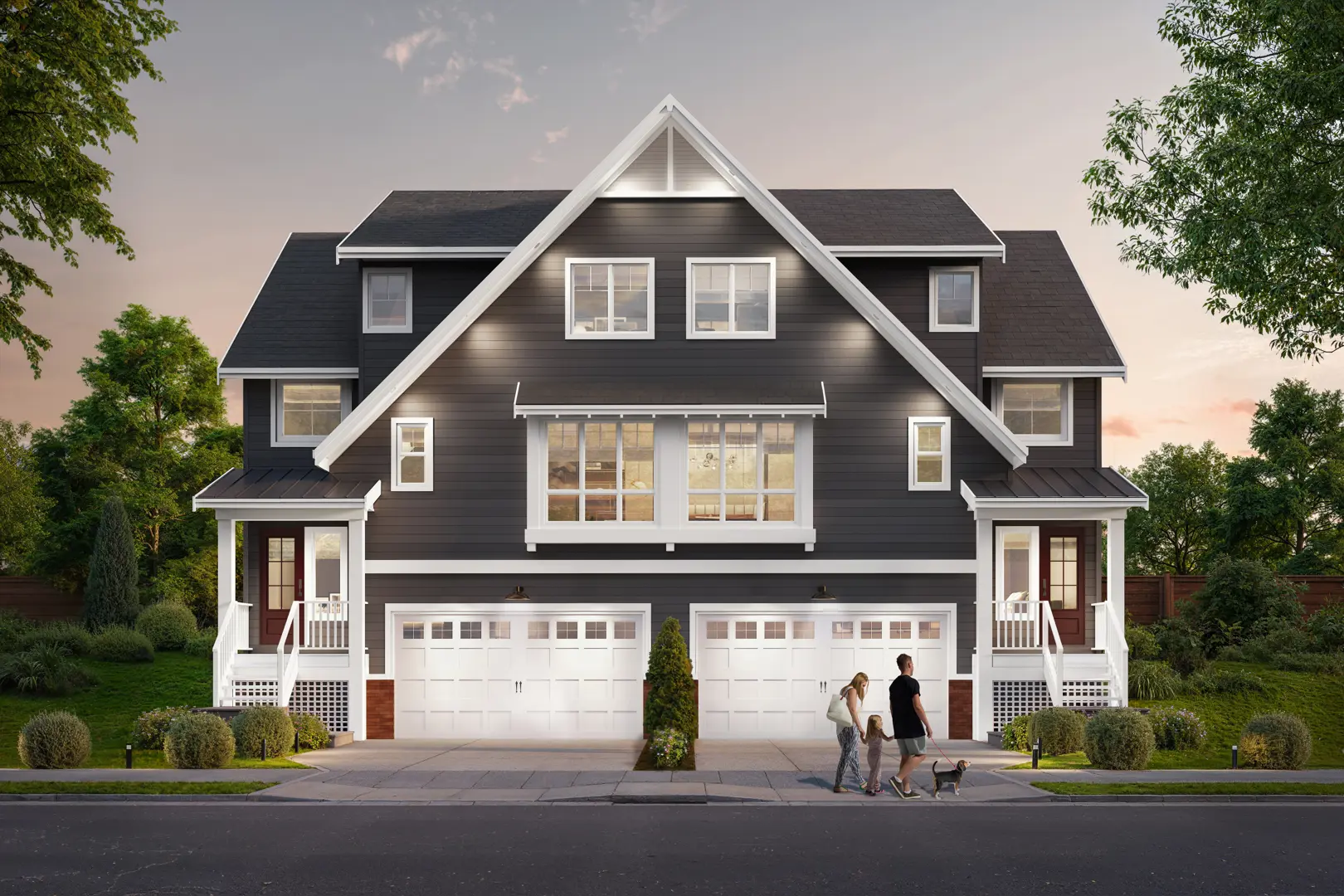 Exterior rendering of South Hill at Cooper Meadows, a pre-sale duplex development by Morningstar Homes in Abbotsford BC
