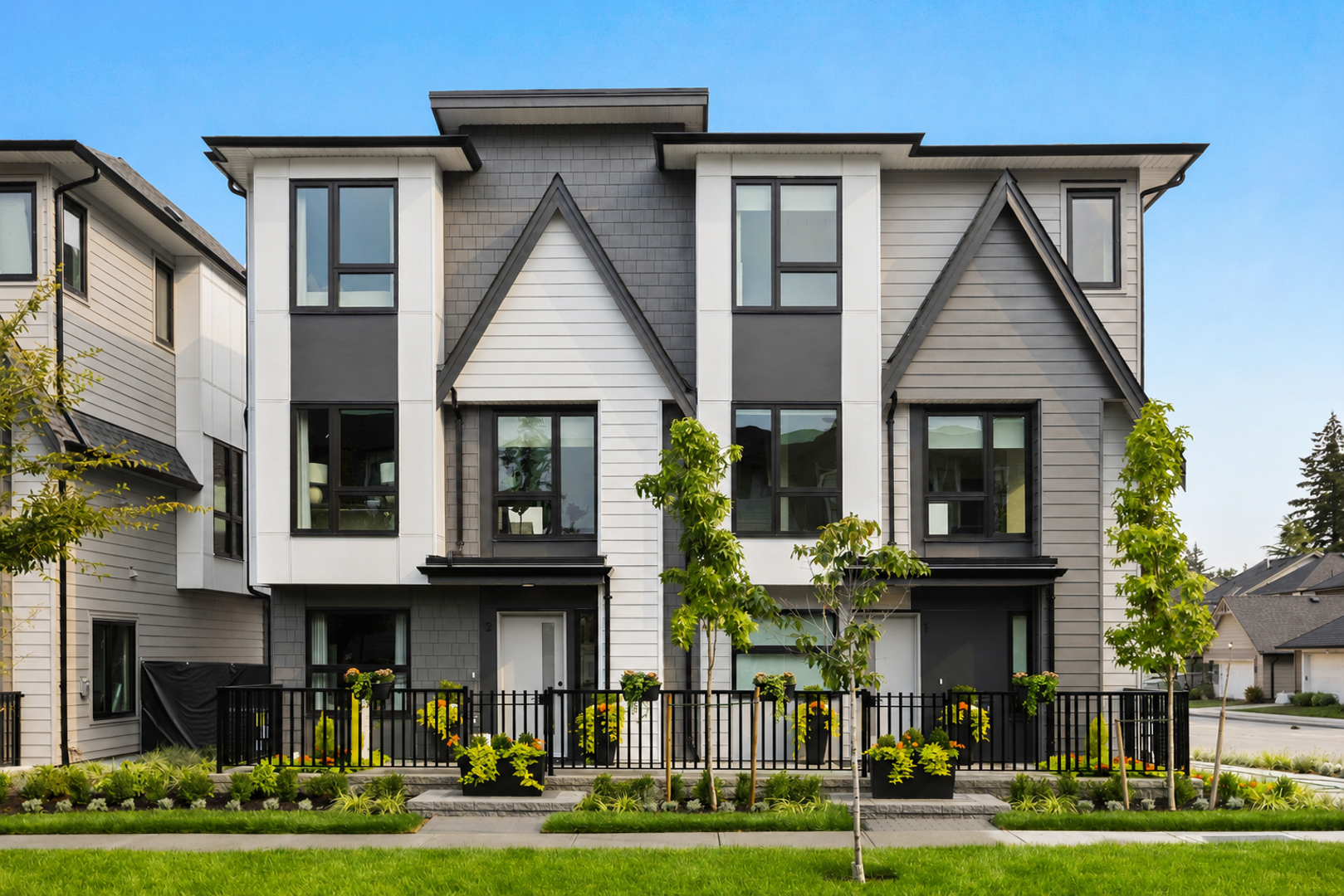 Exterior rendering of Carmel Collection, a pre-sale townhome development by Ikonik Homes in Surrey BC
