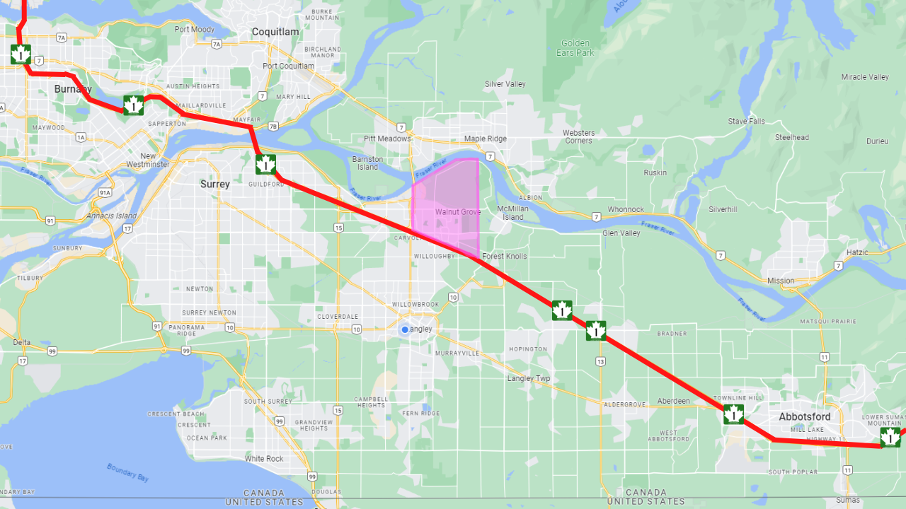 Highway 1 (Walnut Grove) in Walnut Grove, British Columbia, in the Fraser Valley region