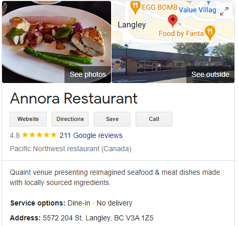 Annora Restaurant in Langley City, British Columbia, in the Fraser Valley region