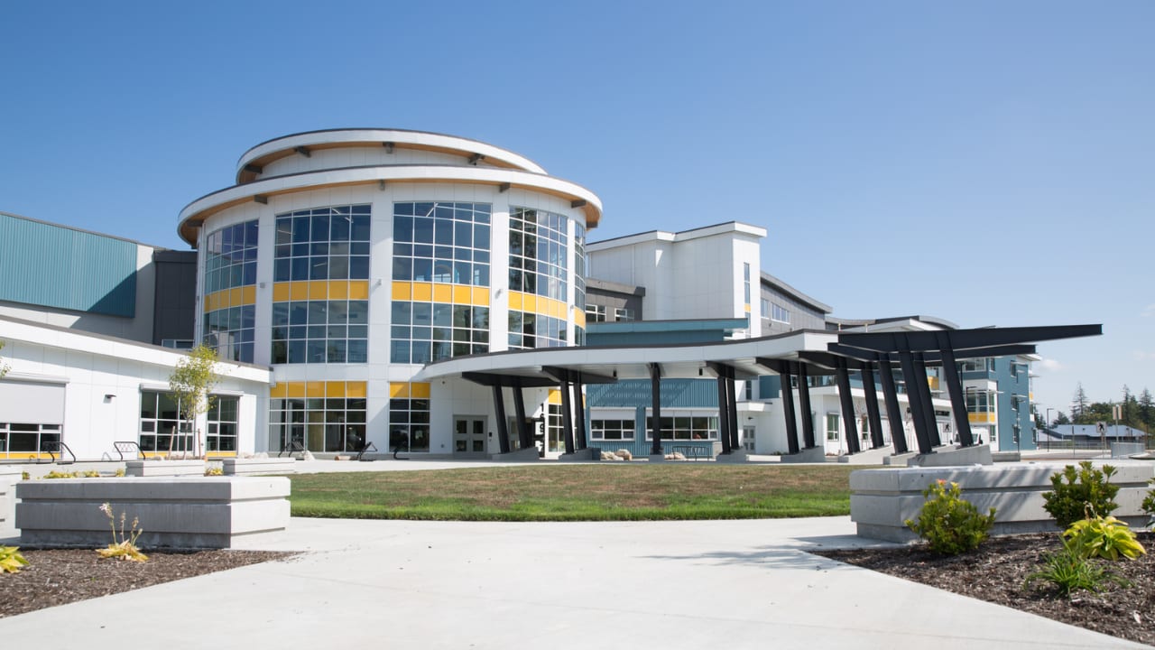 Grandview Heights Secondary with its glass rotunda entrance