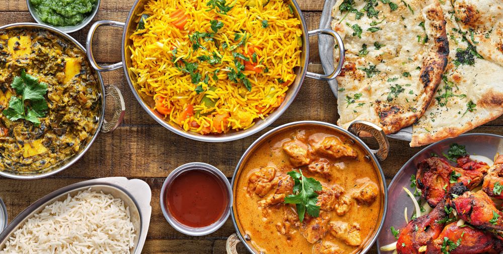 A spread of South Asian dishes