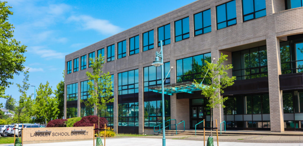 The Langley School District office and sign