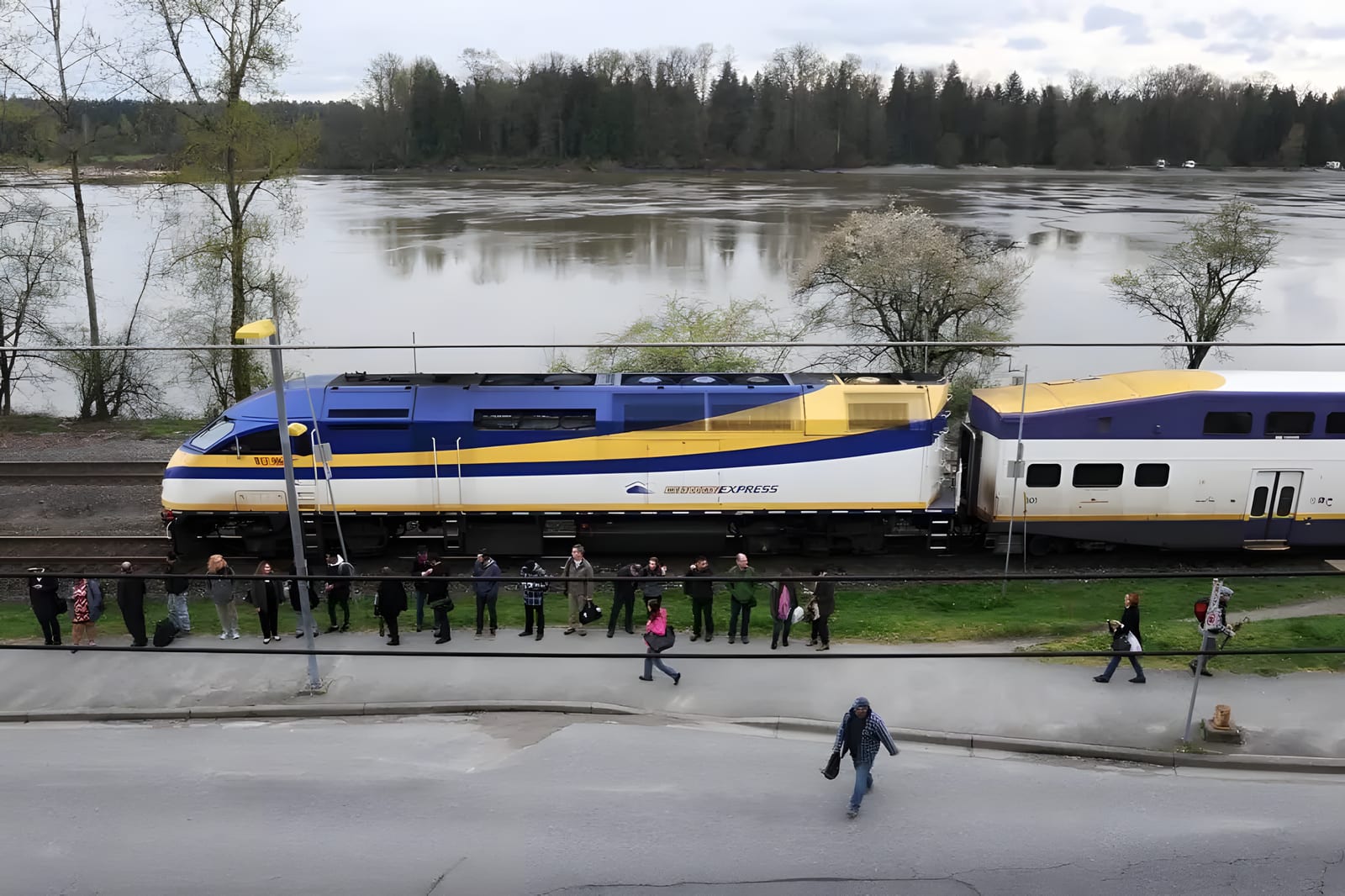 Commuters lining up to board a West Coast Express train