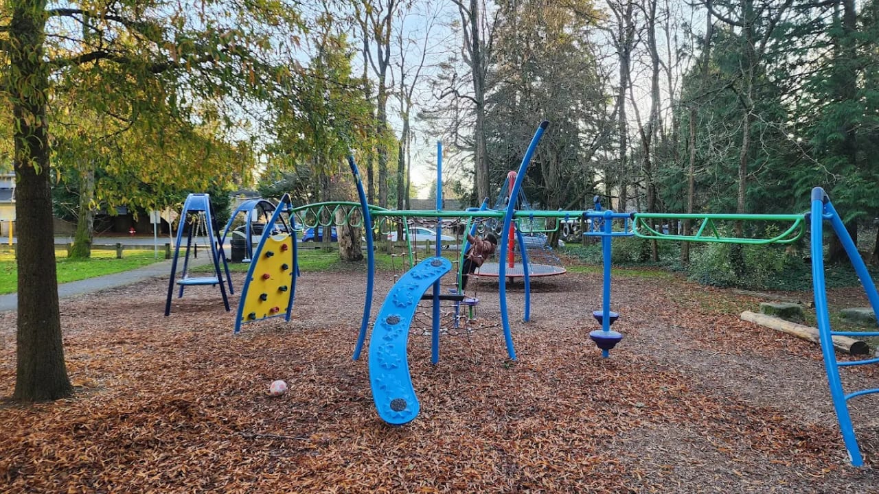 Playground at Fun Fun Park in Ocean Park, South Surrey, set among mature trees