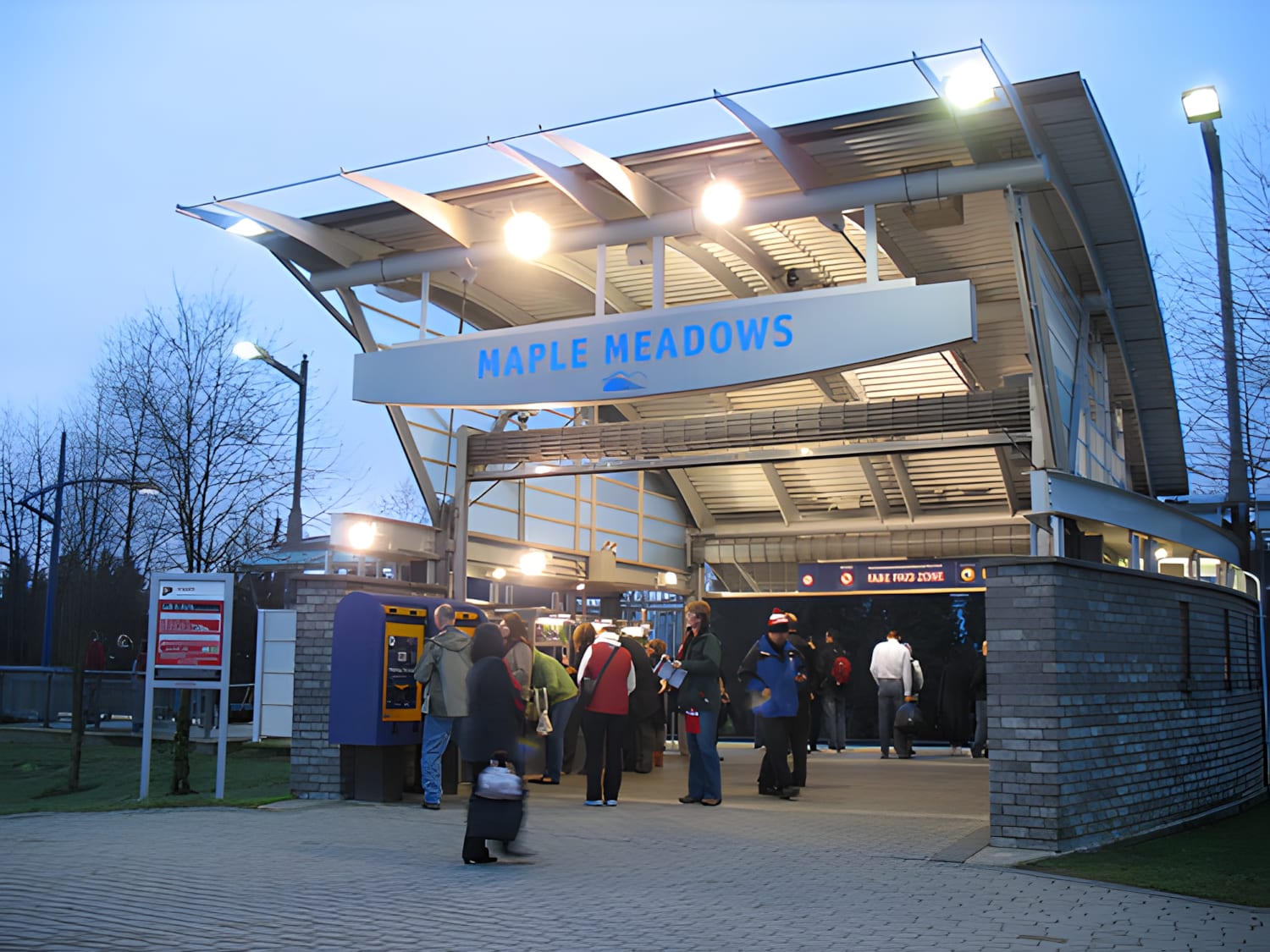Maple Meadows West Coast Express station at dusk