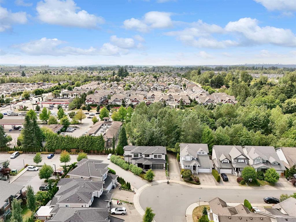 Aerial view of detached homes on a cul-de-sac in Willoughby, Langley