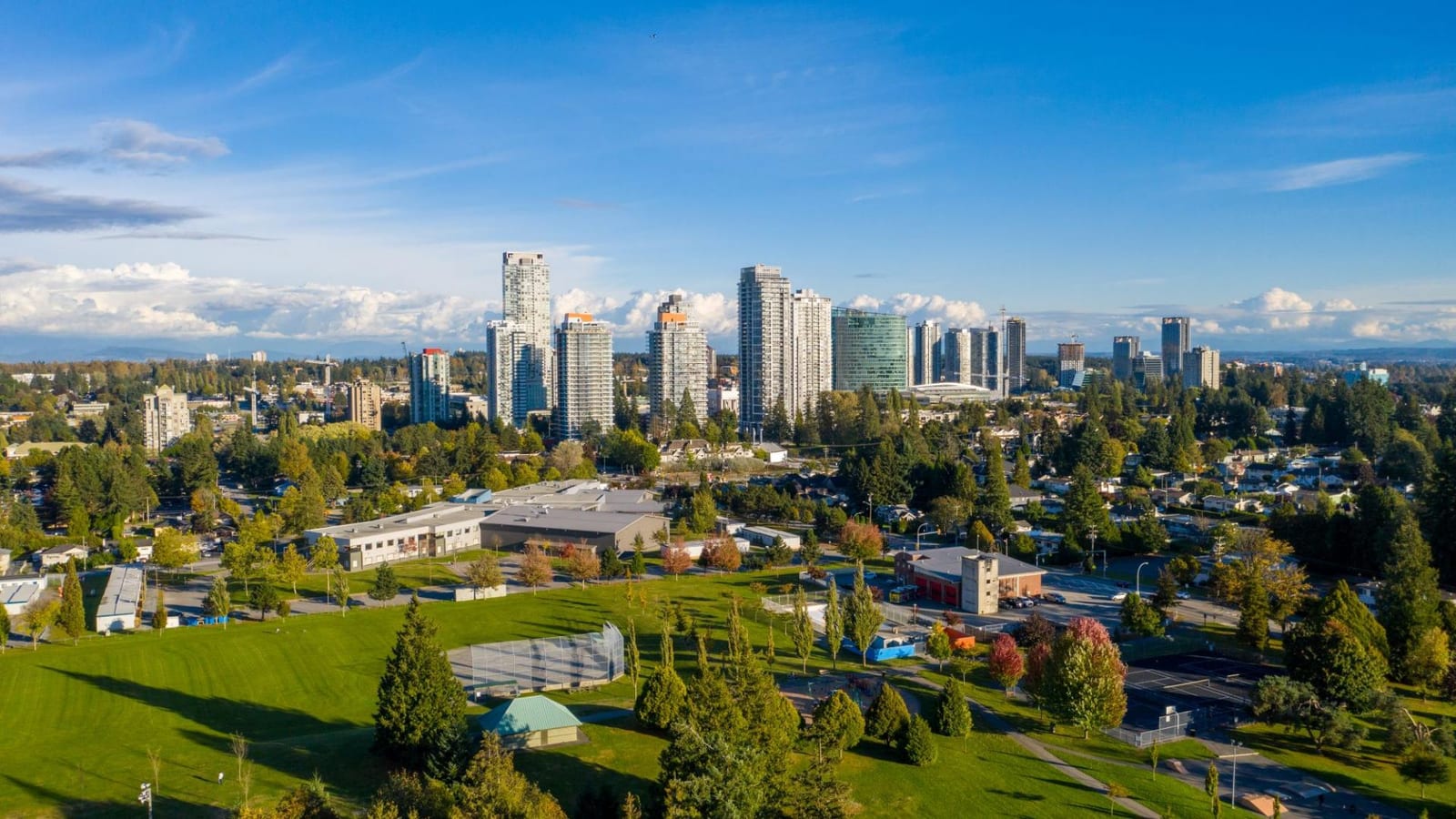 Surrey City Centre towers above Whalley Athletic Park