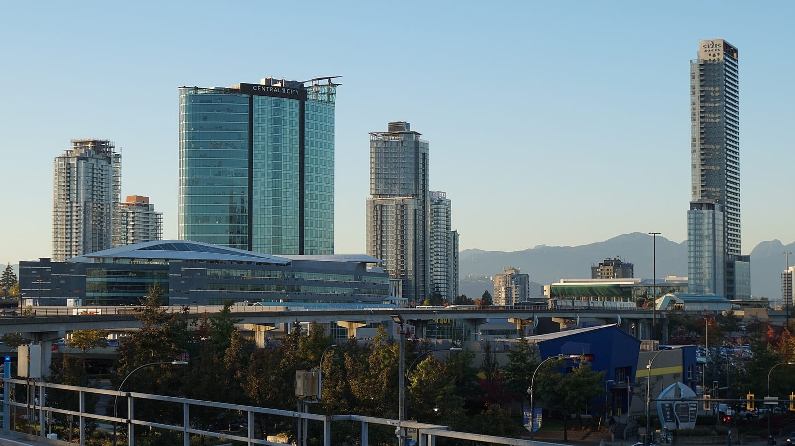 Central City tower and the SkyTrain guideway in Surrey City Centre
